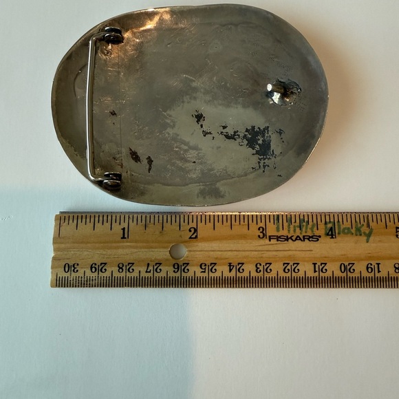 Tony Sanchez Handmade 1970s Belt Buckle — Bird Inlay, Turquoise & Coral - Picture 6 of 6